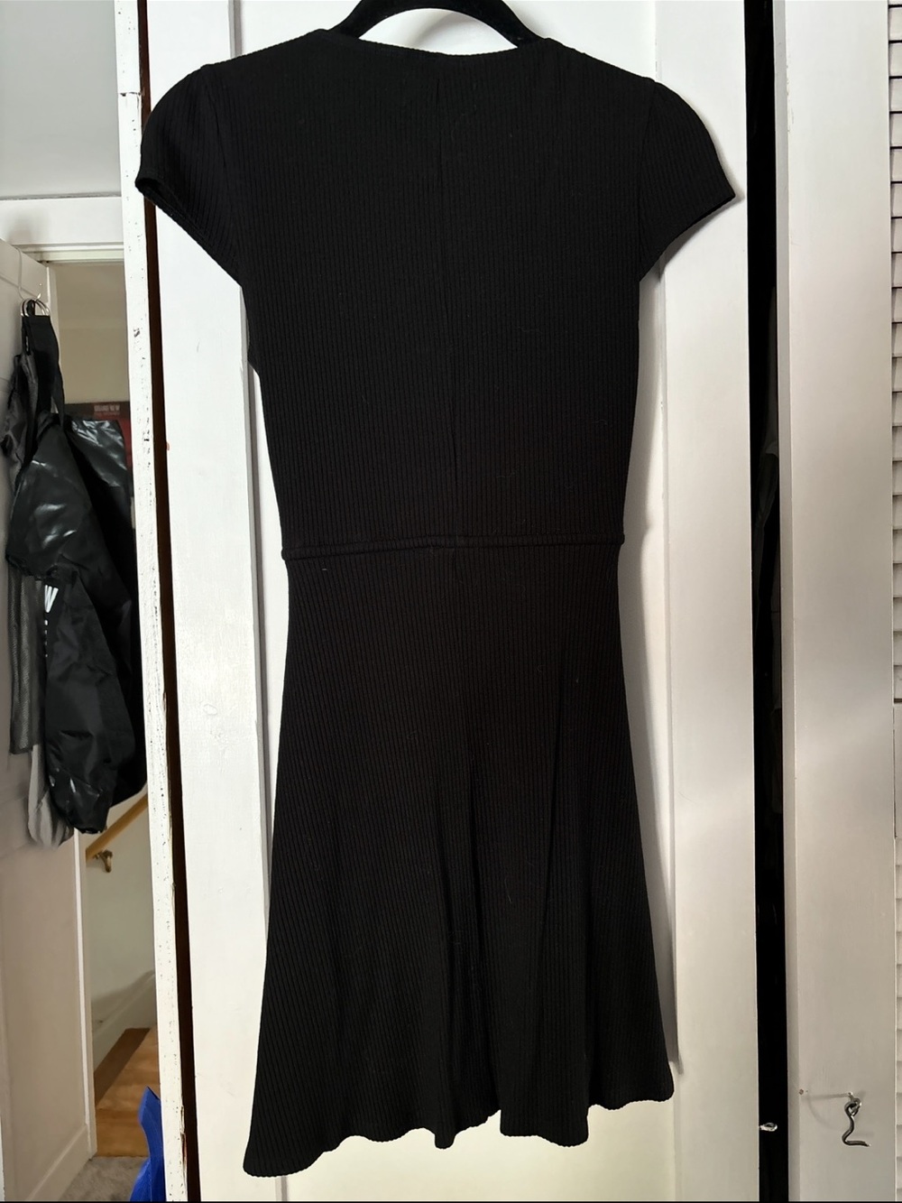 Reformation Black Ribbed Tie-Front V-Neck Women's Dress - Picture 3 of 5